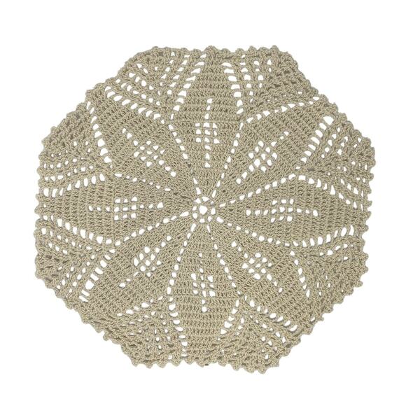 Mid 20th Century 13" Table Doily Hand Crocheted Beige Floral Octagonal Shape - Picture 4 of 9